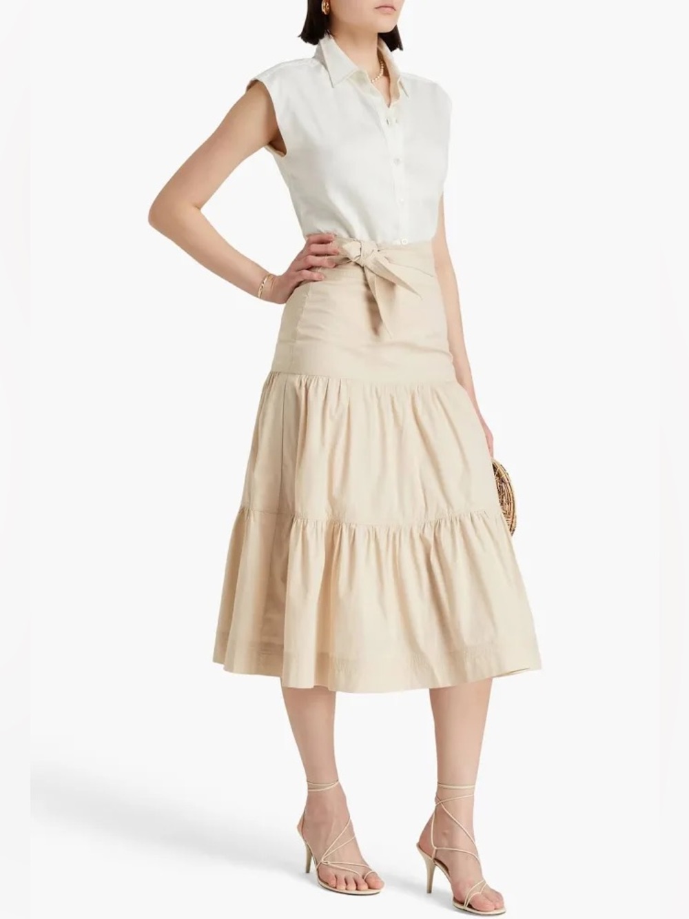 Veronica Beard tiered Armida midi skirt size S color limestone